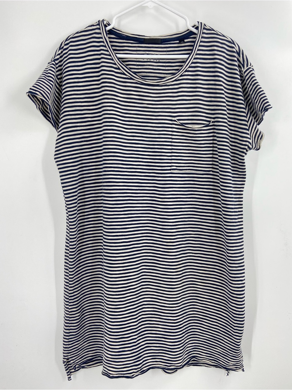 ATM Anthony Thomas Melillo Boyfriend Dress Navy Ivory Large